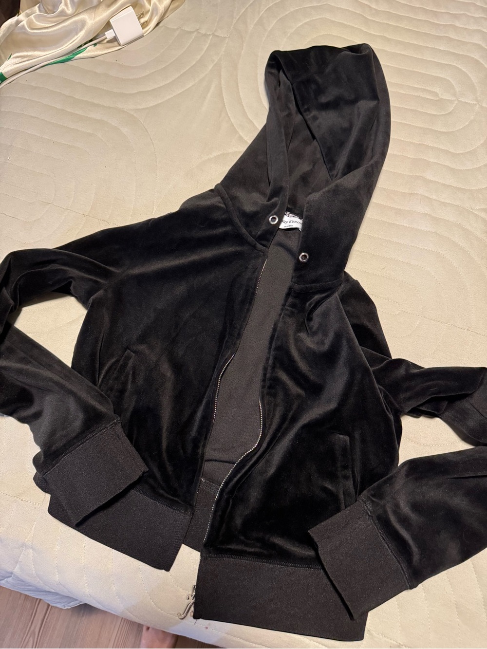 Black juicy Velvet Zip-Up Hoodie Jacket - Women